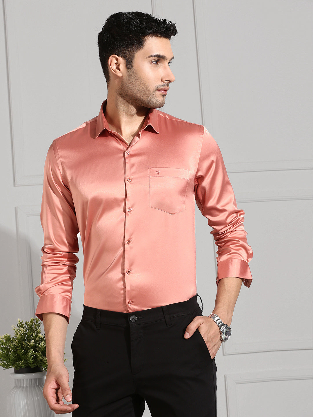 Mens Party Wear Dark Peach Shirt PS3