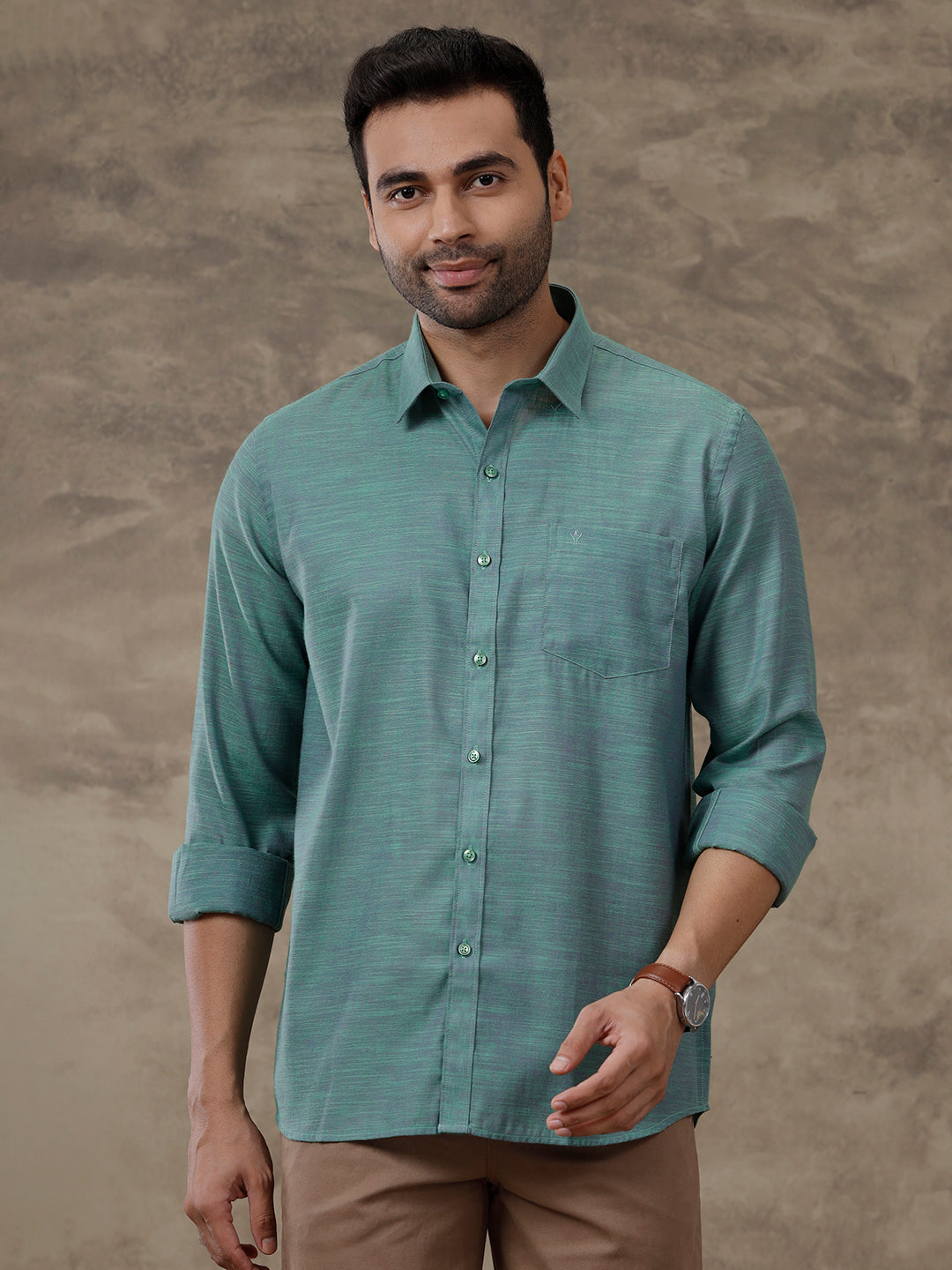 Mens Cotton Rich Shirt Greenish Green T28 TD4