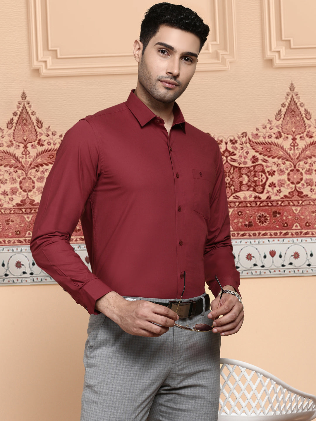 Mens Cotton Spandex 2 Way Stretch Shirt Maroon LY6