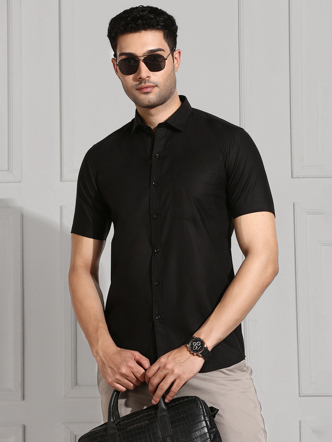 Men Cotton Blend Shirt Black