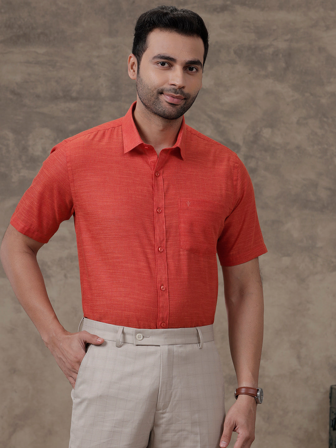 Men Cotton Rich Shirt Bright Red T28 TD6