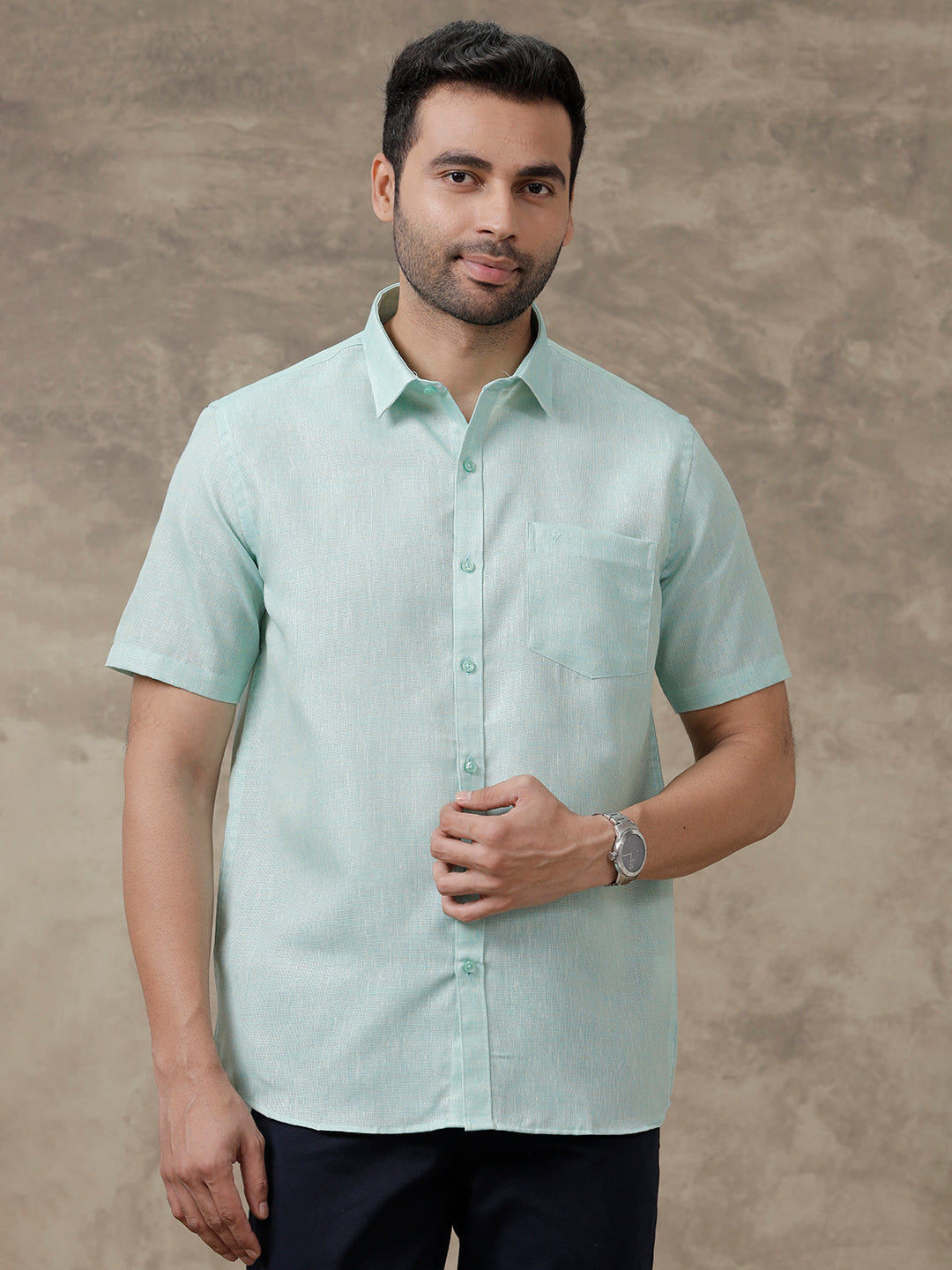 Mens Cotton Blend Shirt Half Sleeves Aqua Green CV13