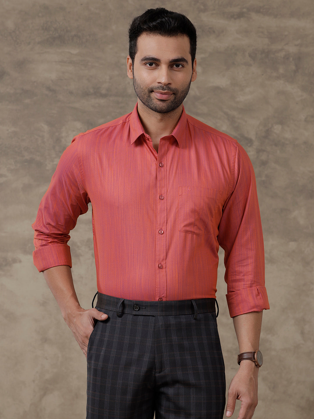 Men Cotton Rich Shirt Full Sleeves Pale Violet Red T32 TH10