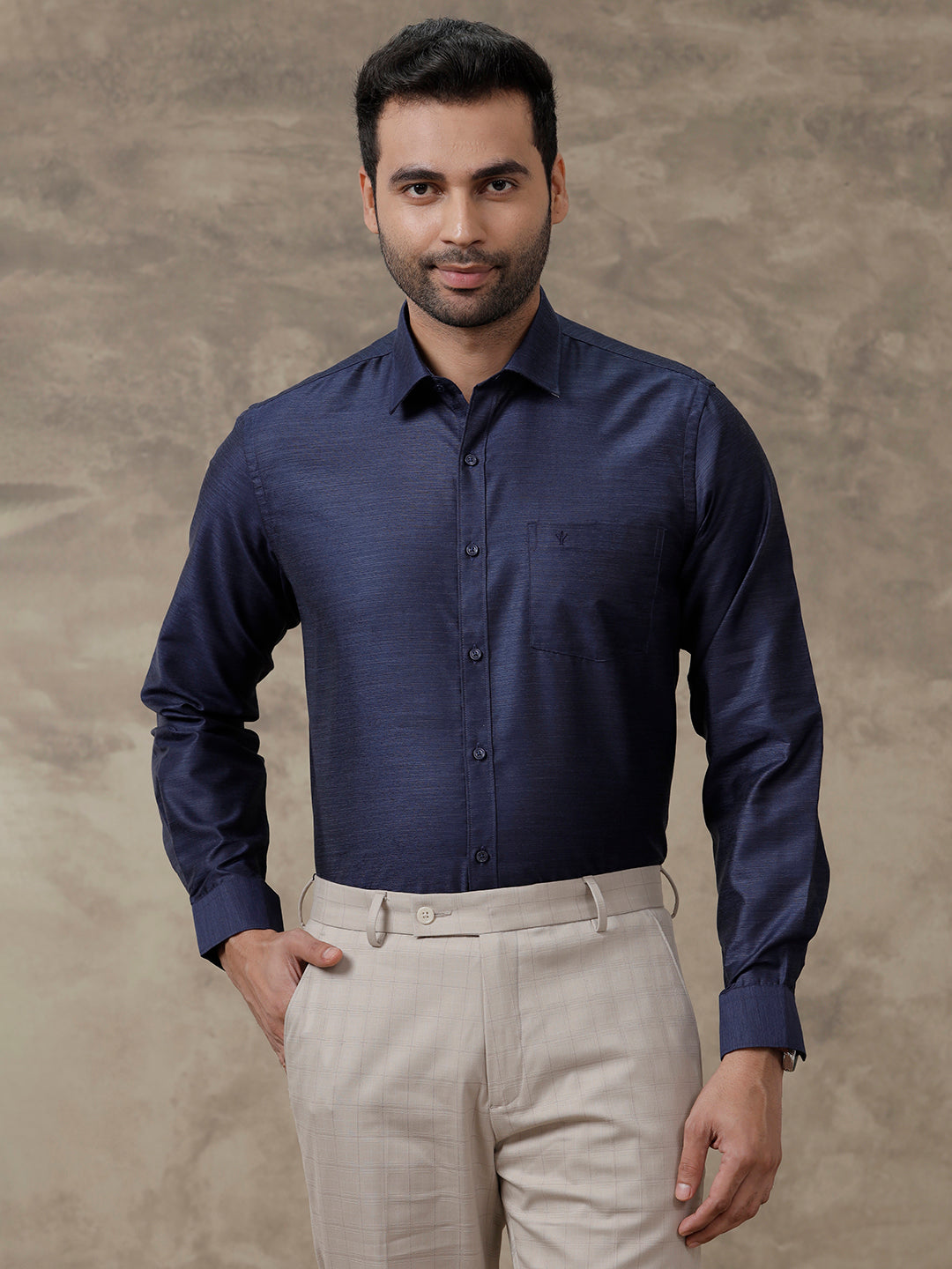 Men Cotton Rich Shirt Full Sleeves Navy Blue T29 TE5