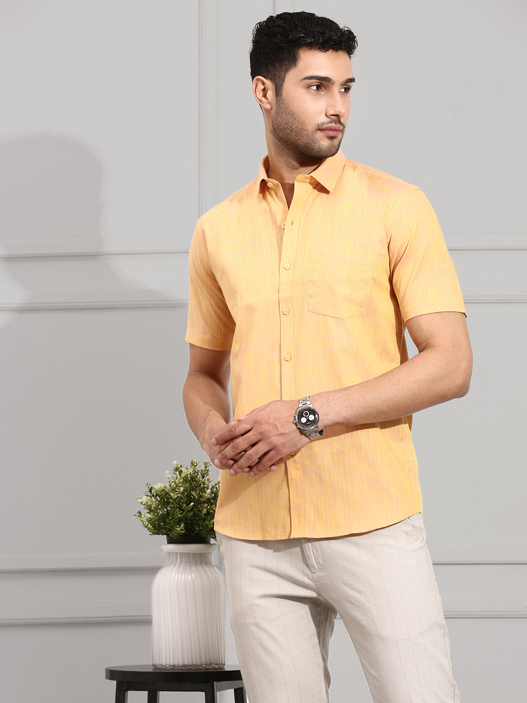 Men 100% Cotton Formal Shirt Light Orange