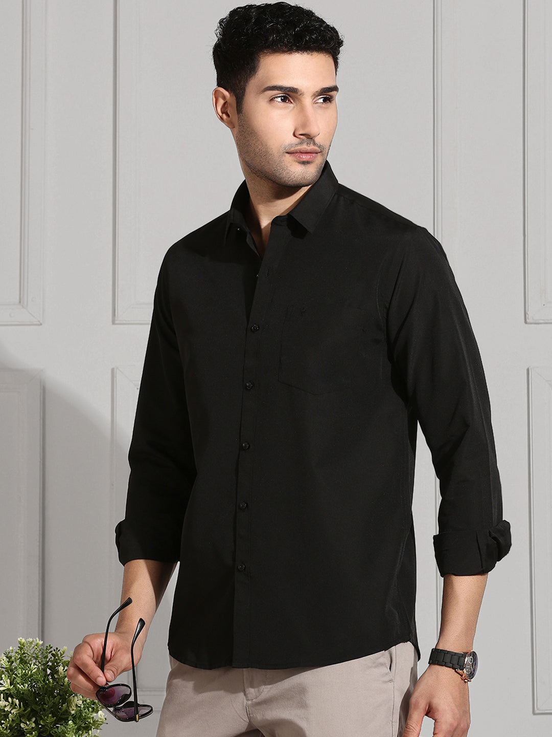 Men Black and White Full Sleeves Shirt Combo