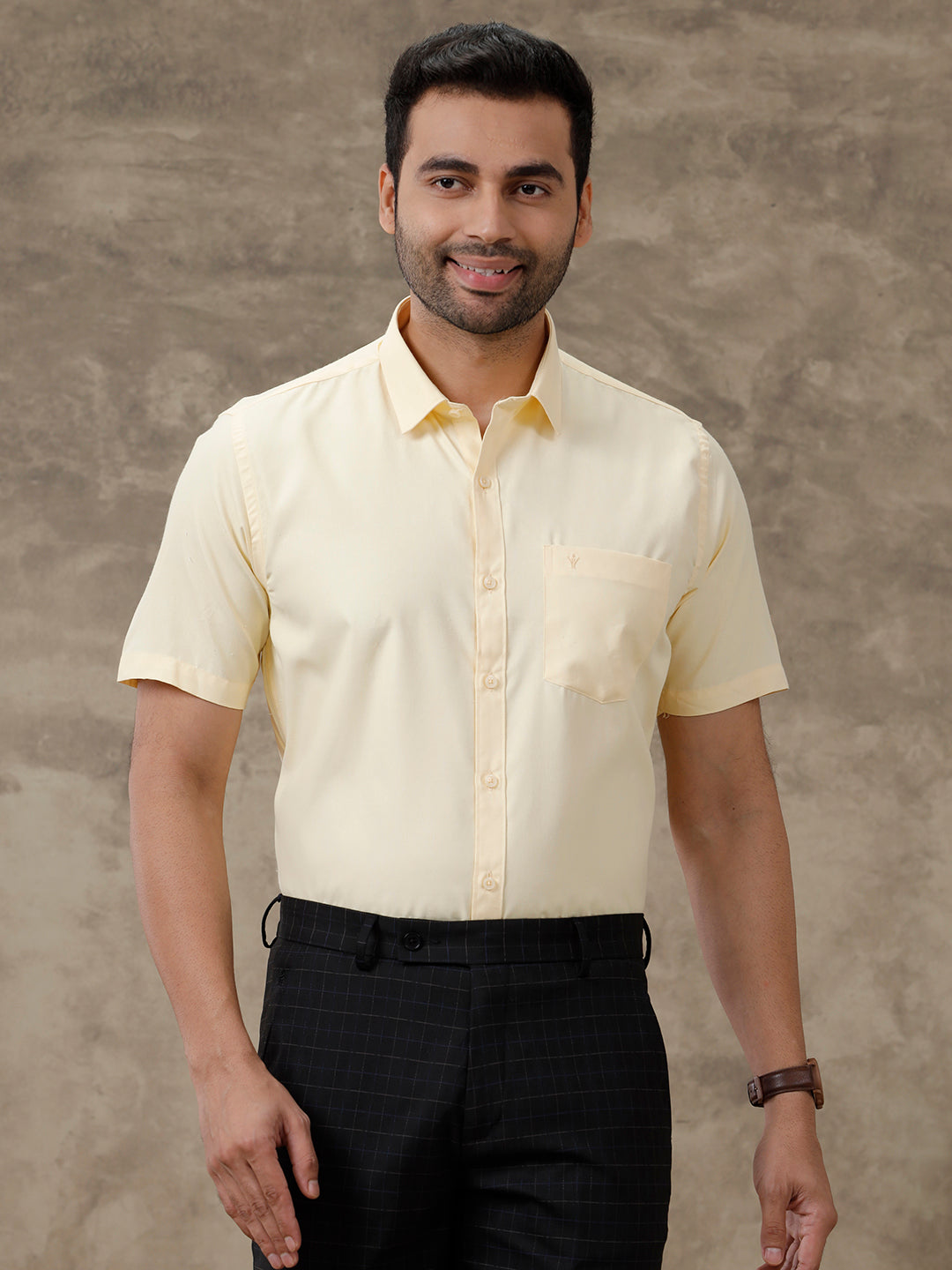 Men Cotton Blend Shirt Light Yellow T40 TP5