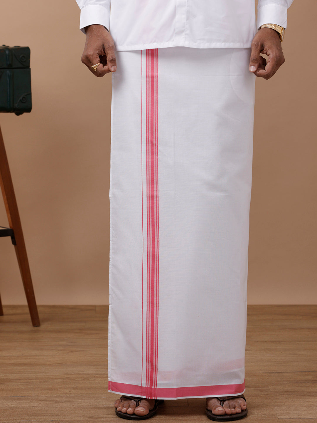 Men Pink Adjustable Pocket Dhoti with Fancy Border GACF05