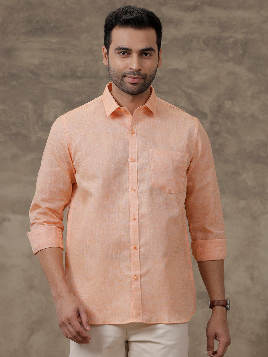 Men Cotton Blend Shirt Light Orange CV12