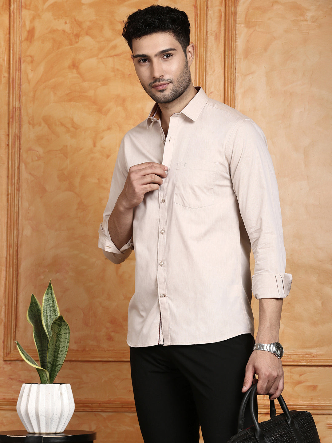 Mens Premium Cotton Formal Shirt Light Brown MH (G113)
