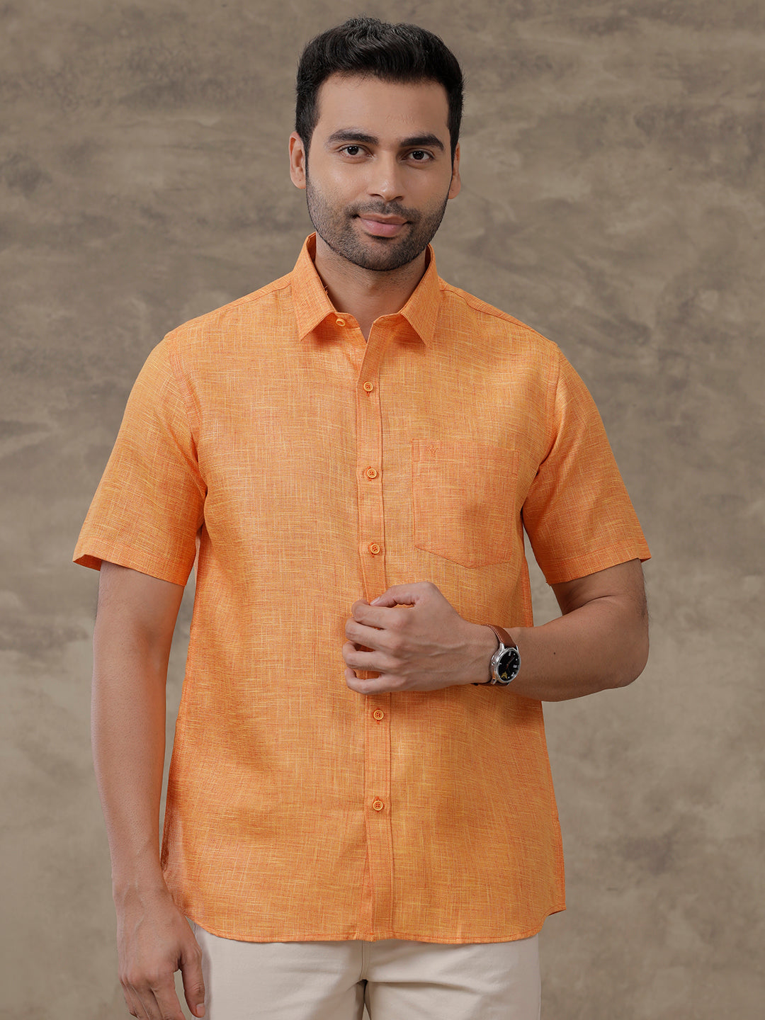 Men Cotton Blend Shirt Orange T38 TN2