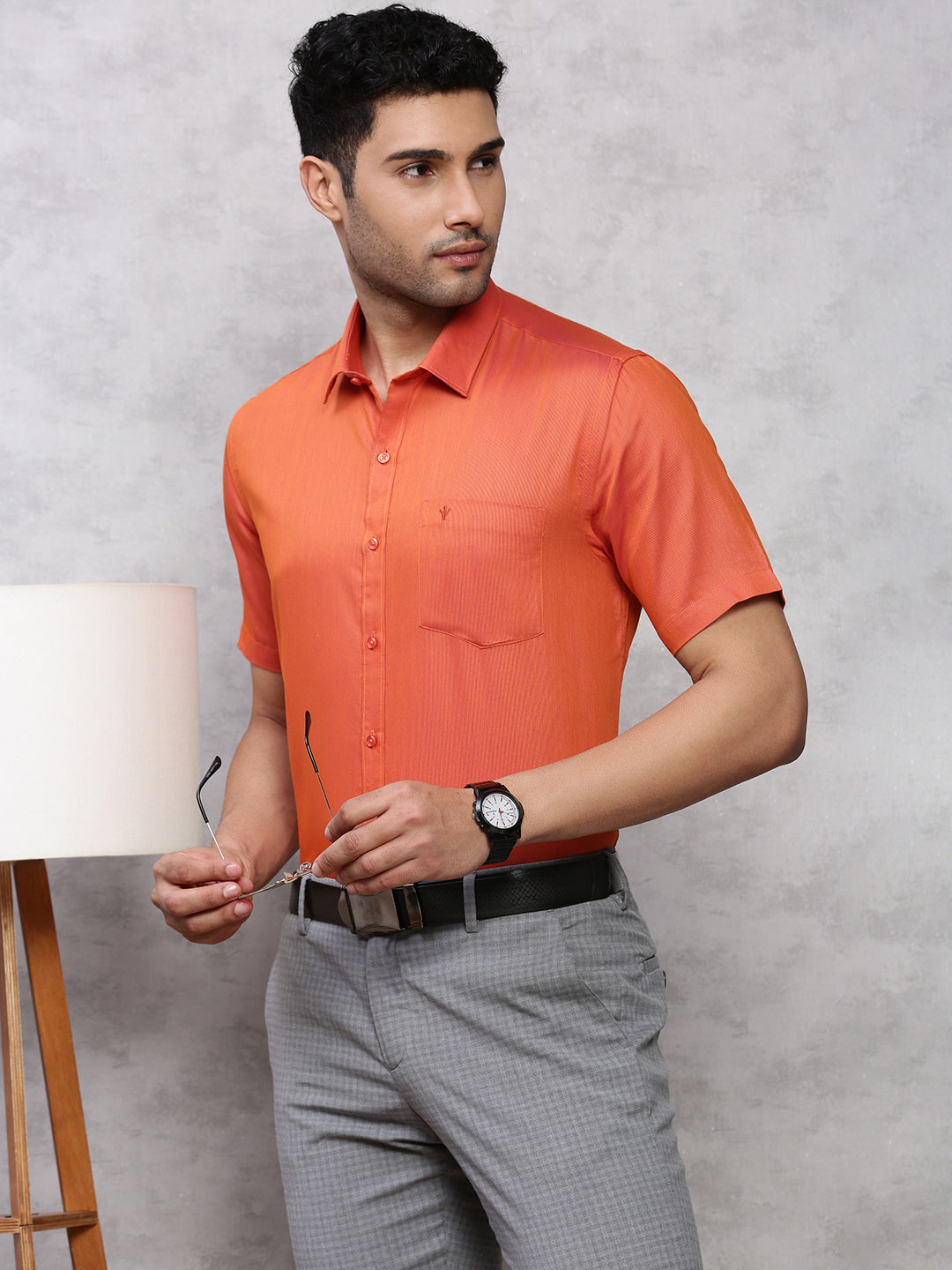 Mens Cotton Rich Shirt Orangy Red TZ5