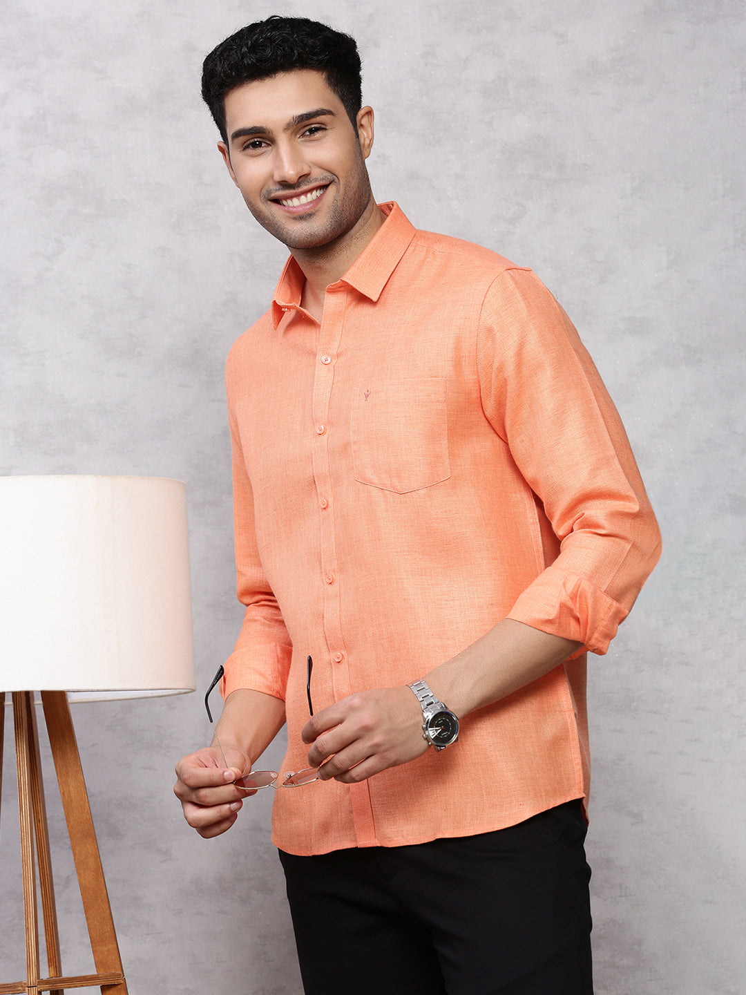 Men Cotton Shirt Orange -T7 CG4