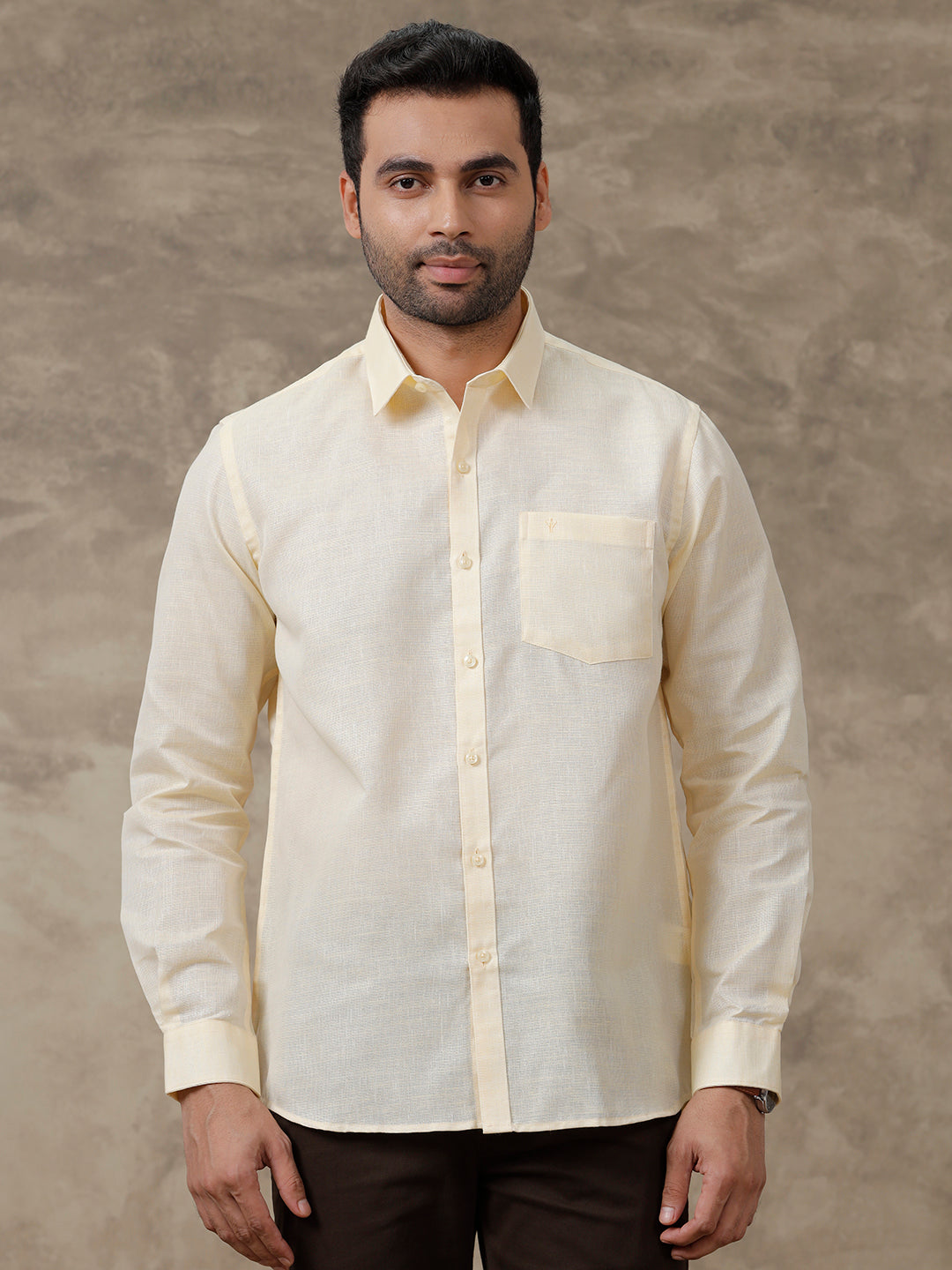 Men Cotton Blend Shirt Full Sleeves Yellow CV1