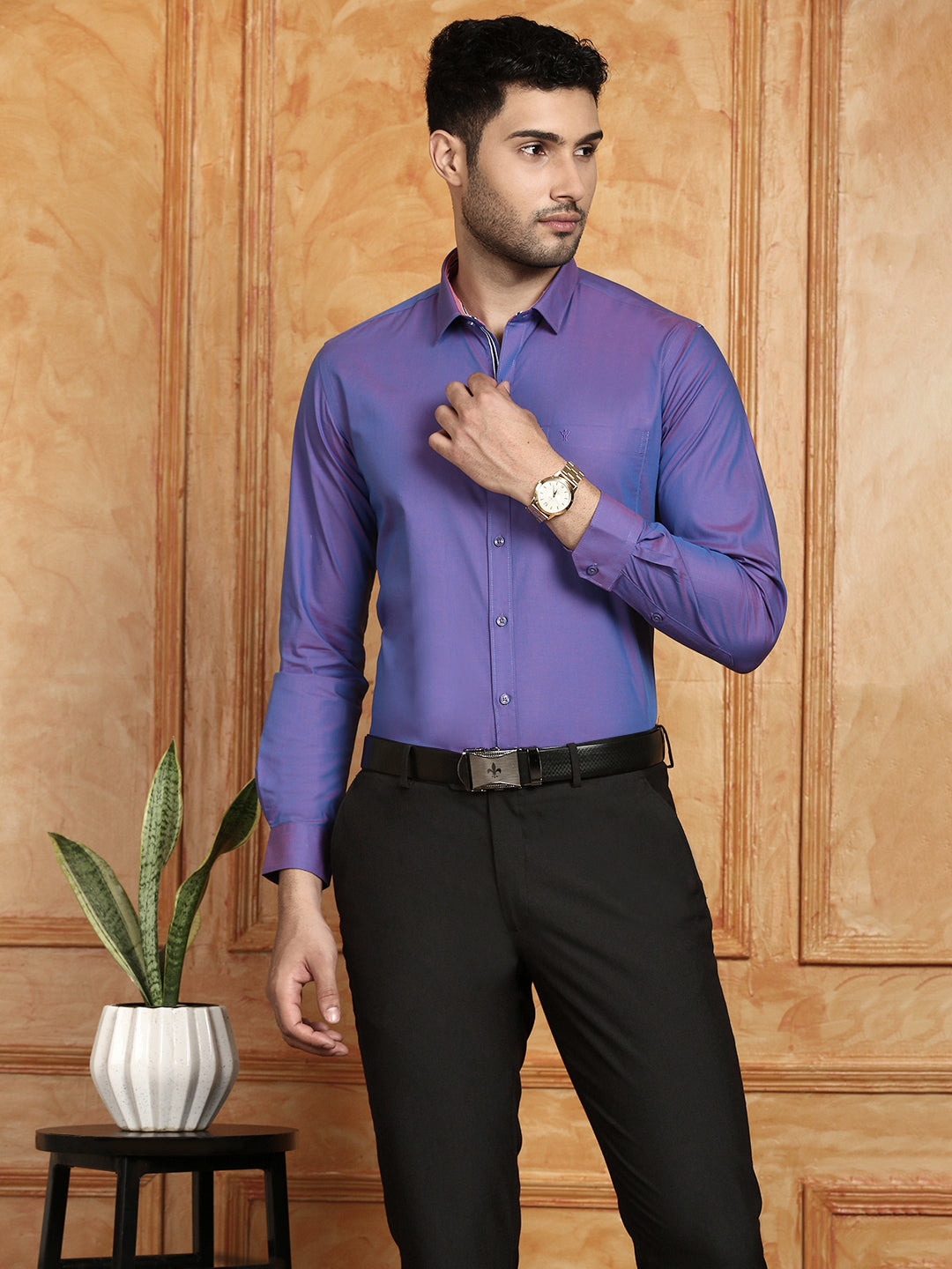 Mens Premium Cotton Formal Shirt Violet MH G104
