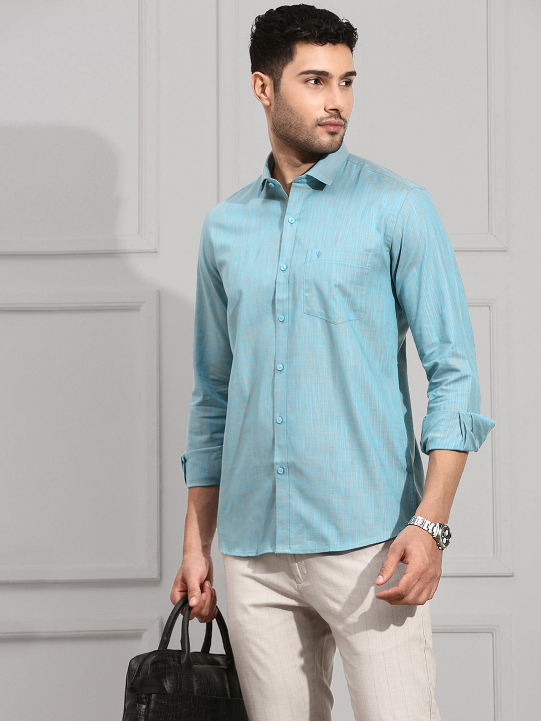 Men 100% Cotton Formal Shirt Light Blue