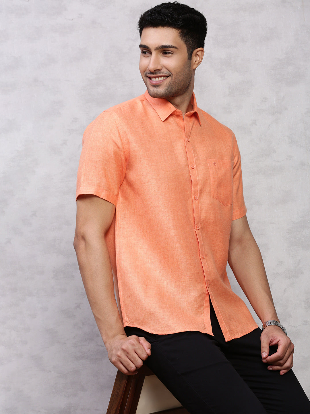 Men Cotton Shirt Orange -T7 CG4