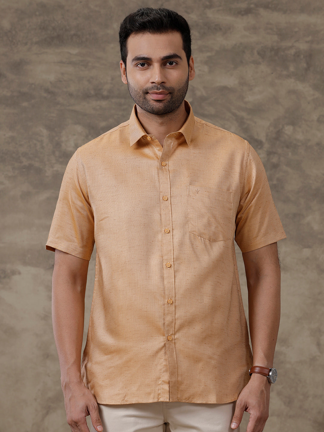 Men Cotton Rich Shirt Orange T18 CY1