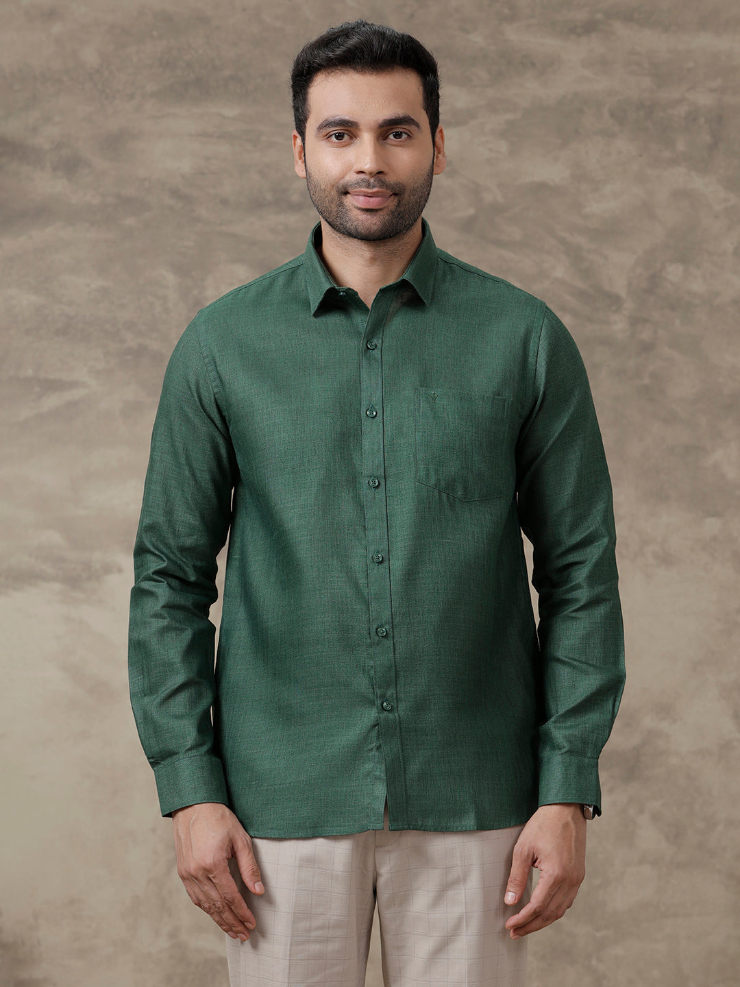 Men Cotton Blend Full Sleeves Shirt Dark Green T26 TB9