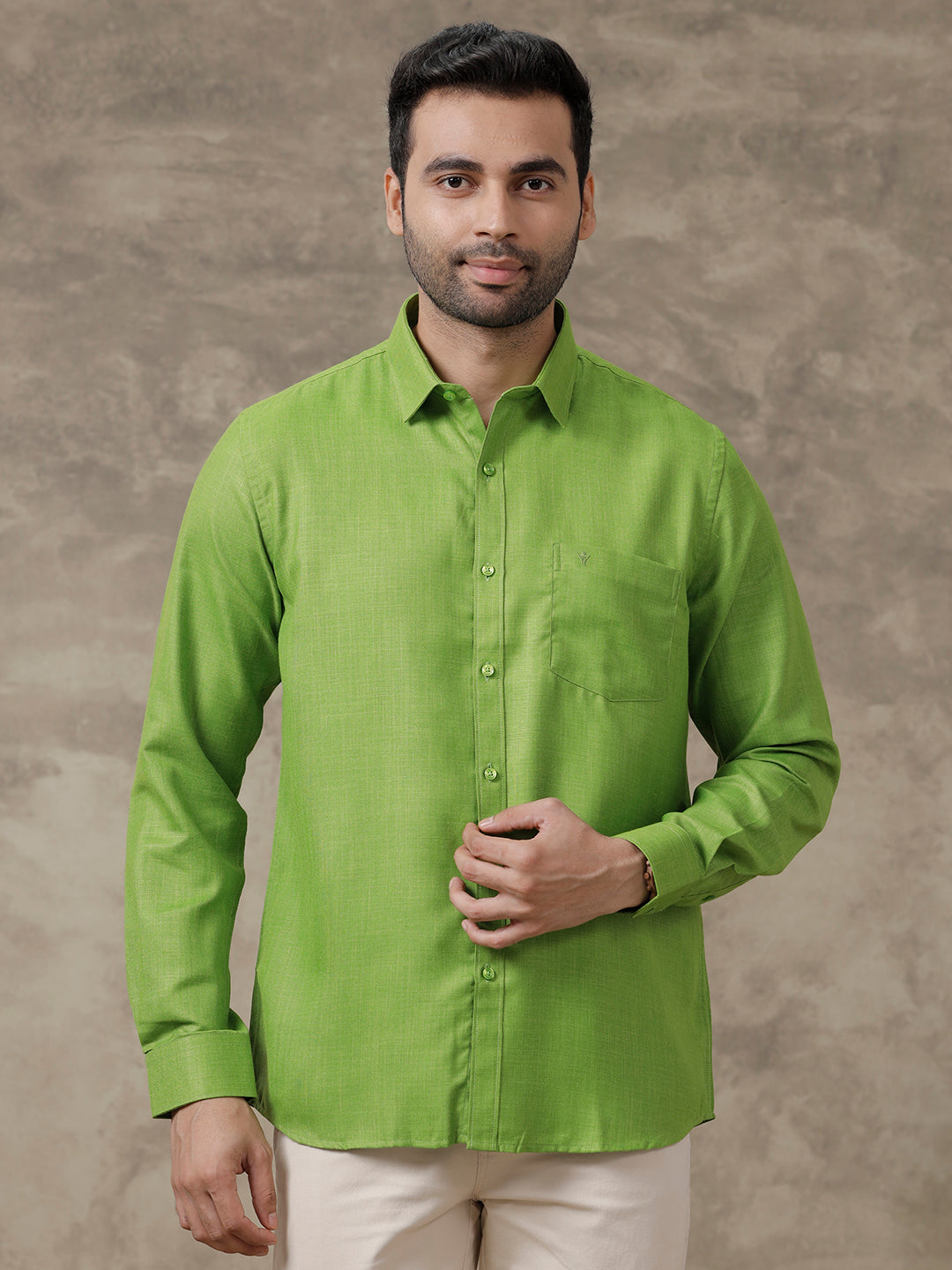 Men Cotton Blend Shirt Parrot Green T41 TQ8