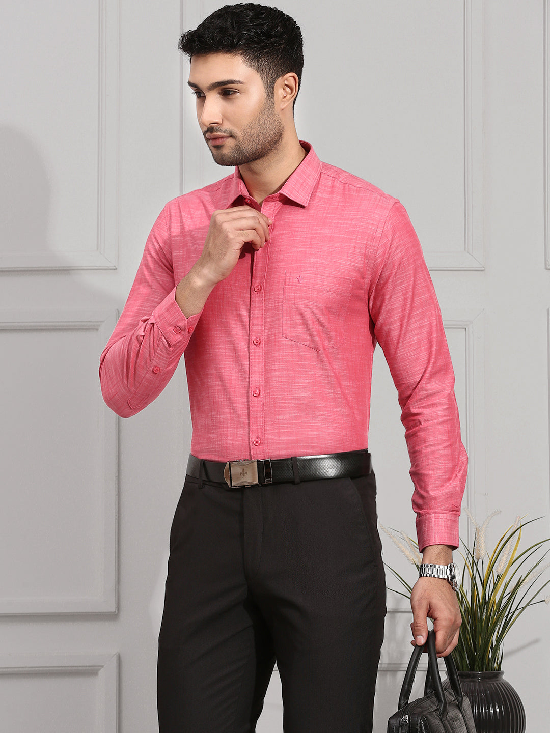 Men 100% Cotton Formal Shirt Pink