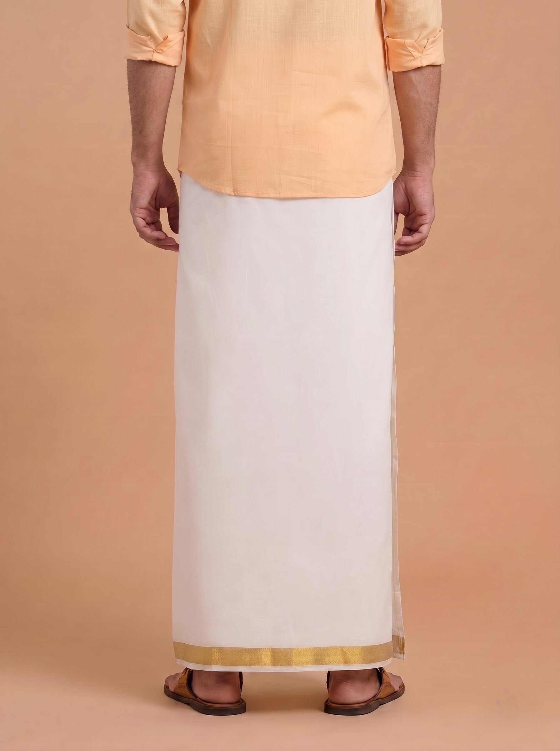 Double Layer Kora Cotton Cream Dhoti with Colour Border - HF Gold HFG04