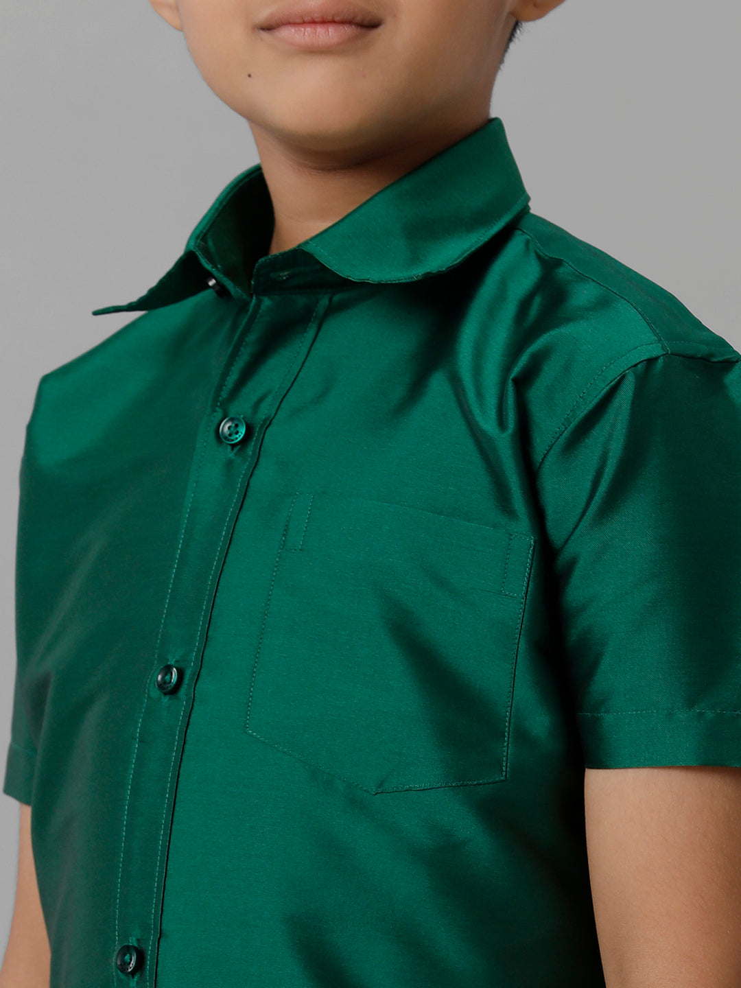 Boys Silk Cotton Green Half Sleeves Shirt with Adjustable Cream Dhoti Combo K9-Zoom view