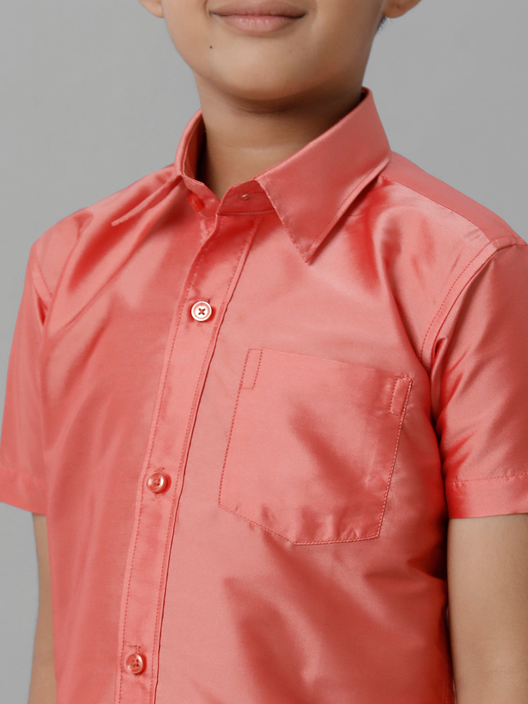 Boys Silk Cotton Pink Half Sleeves Shirt with Adjustable Cream Dhoti Combo K45-Zoom view