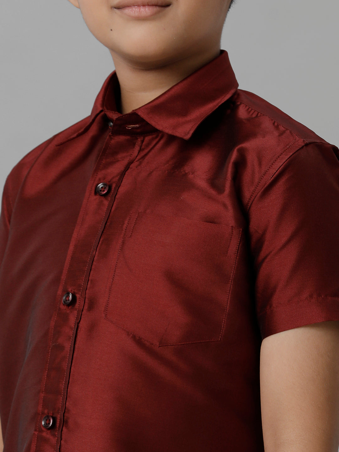 Boys Silk Cotton Maroon Half Sleeves Shirt with Adjustable Cream Dhoti Combo K7-Zoom view