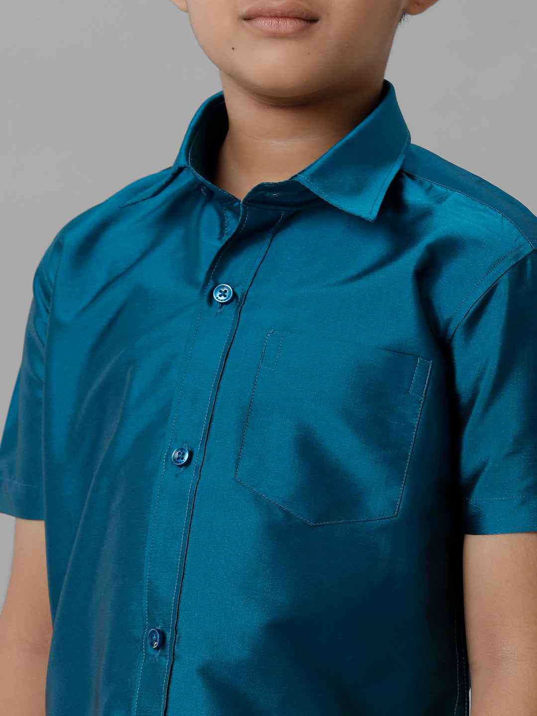 Boys Silk Cotton Shirt with Dhoti Set Light Ramar Blue-Zoom view