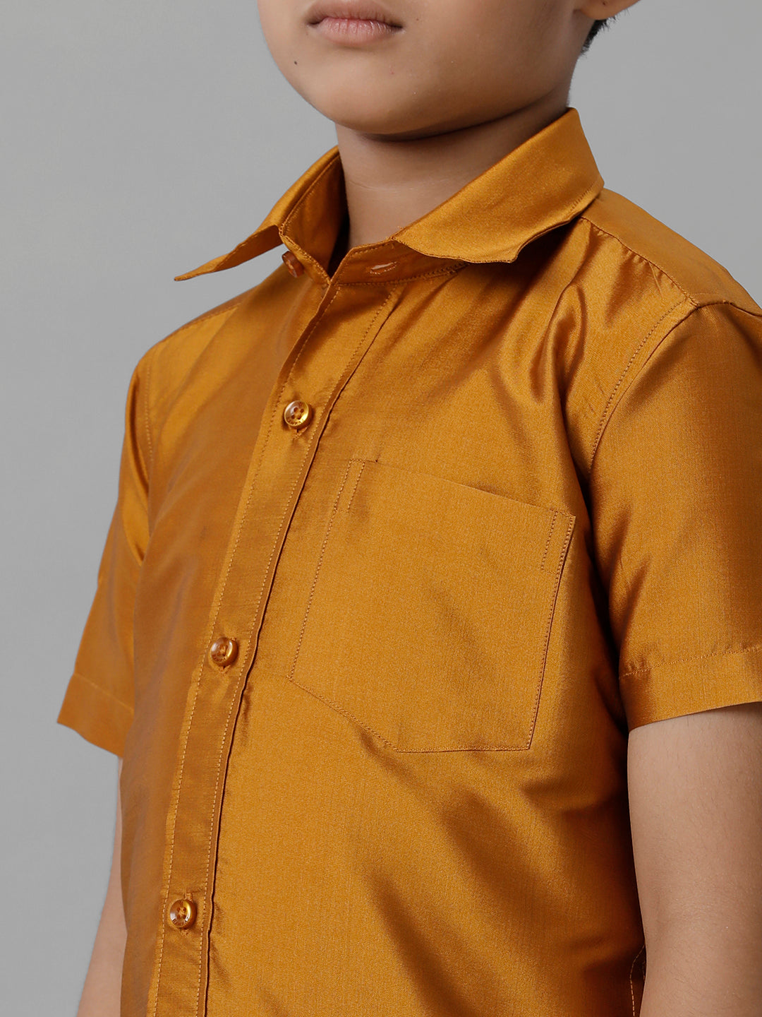 Boys Silk Cotton Mustard Half Sleeves Shirt with Adjustable Cream Dhoti Combo K37-Zoom view