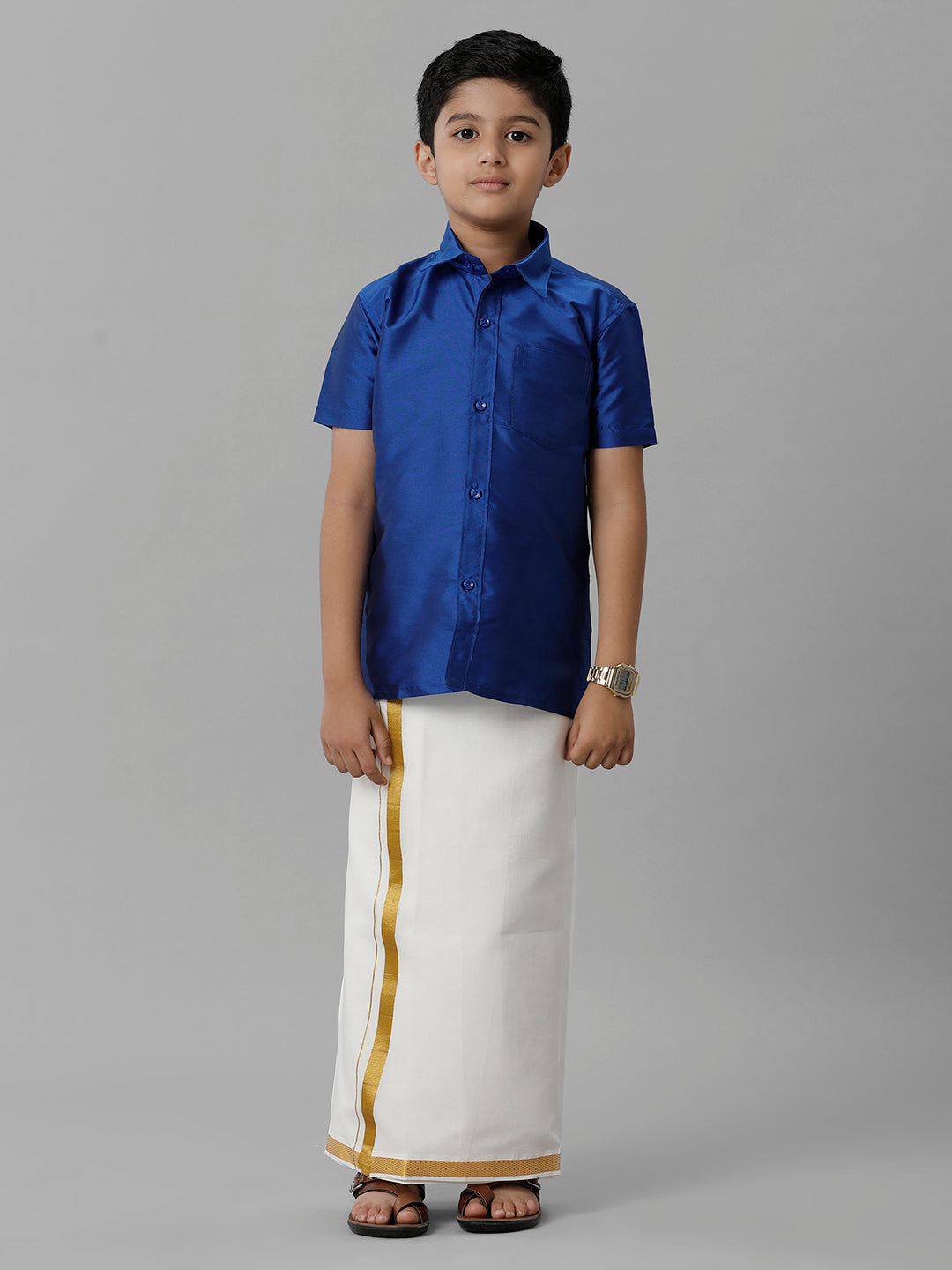 Boys Silk Cotton Shirt with Dhoti Set Blue