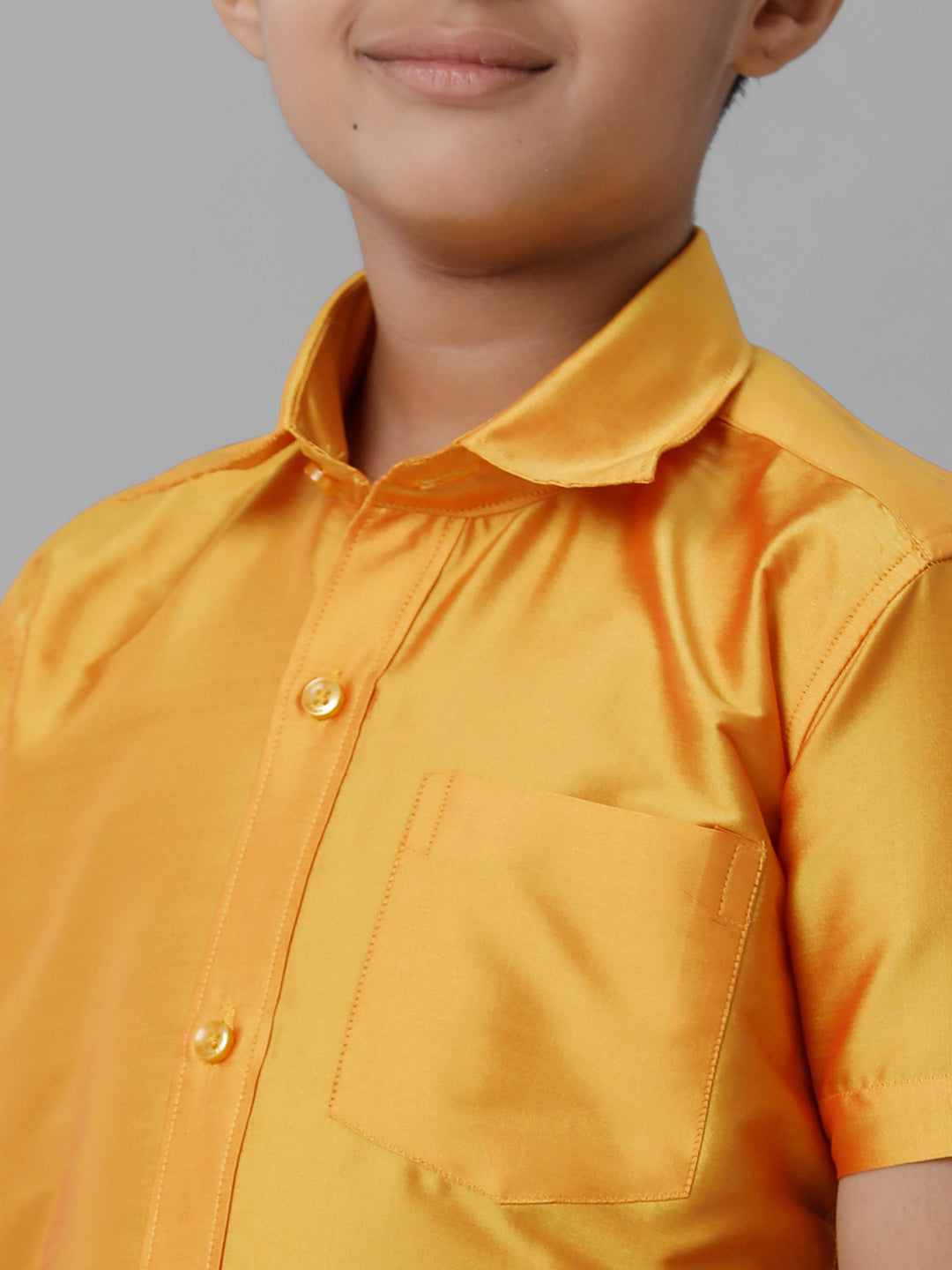 Boys Silk Cotton Shirt with Dhoti Set Golden Yellow-Zoom view