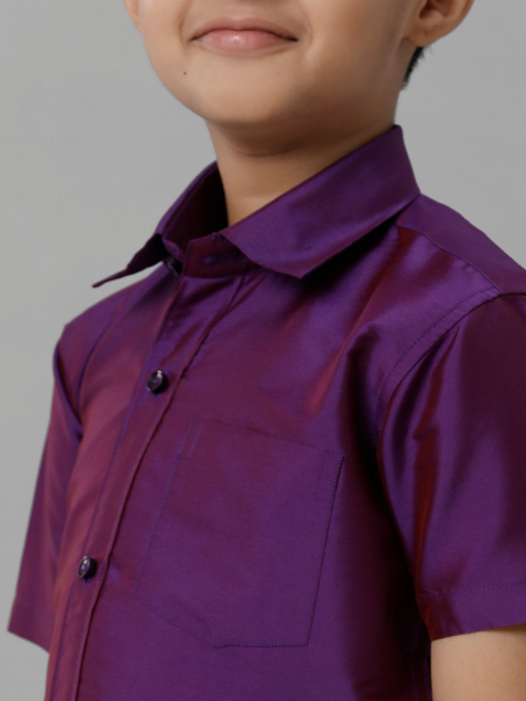 Boys Silk Cotton Violet Half Sleeves Shirt with Adjustable Cream Dhoti Combo K21-Zoom view