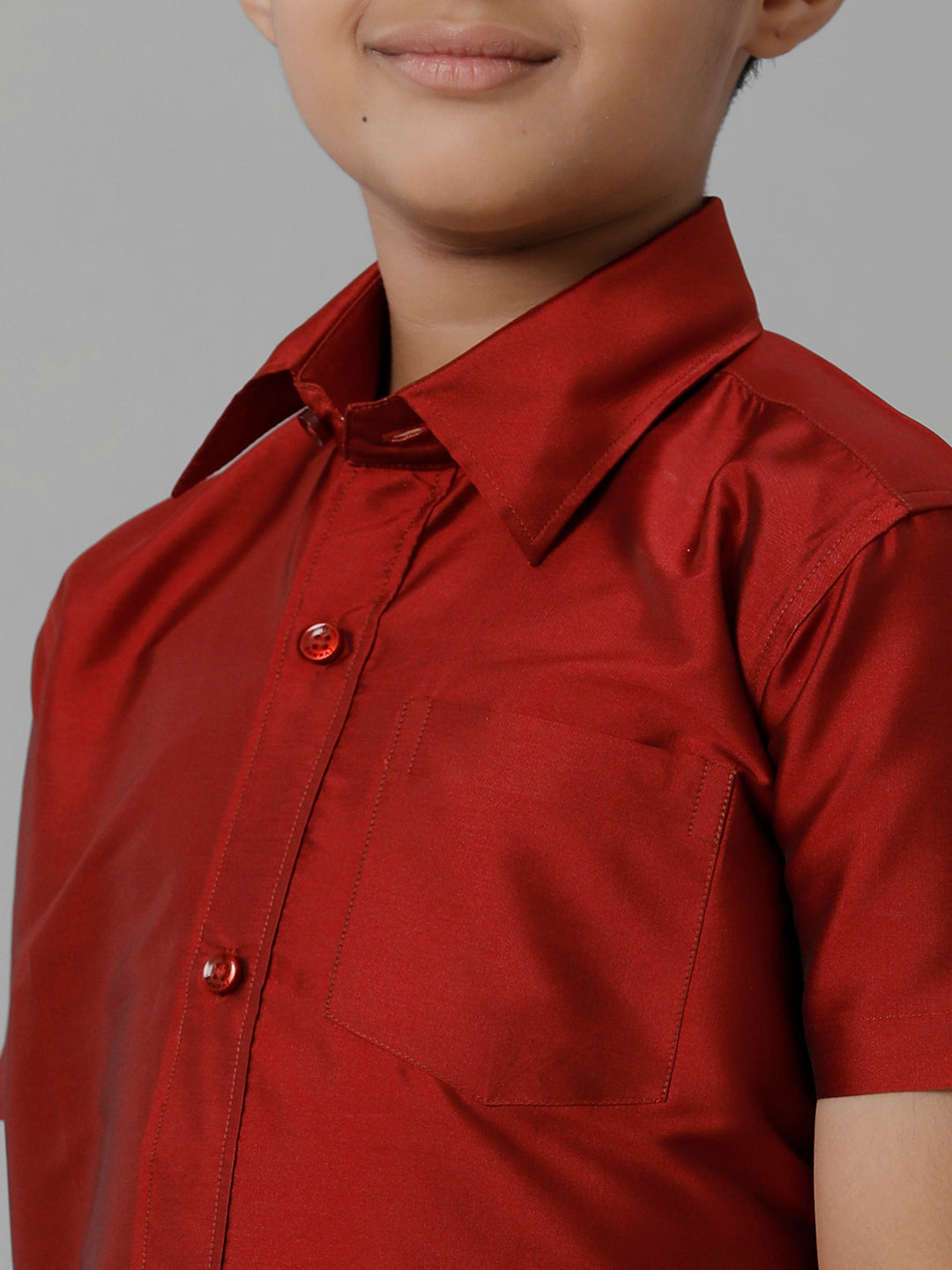 Boys Silk Cotton Red Half Sleeves Shirt with Adjustable Cream Dhoti Combo K8-zoom view