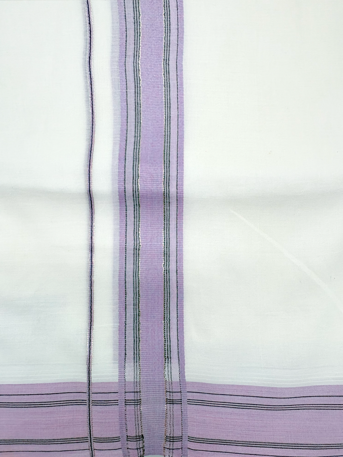 Double Layer 100% Cotton White Dhoti With Colour Jari Border - EJF32