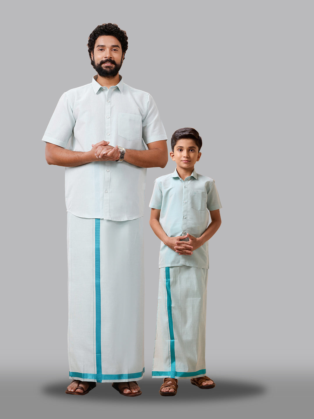 Like Father Like Son Tissue Dhoti & Shirt Combo Ramar Green