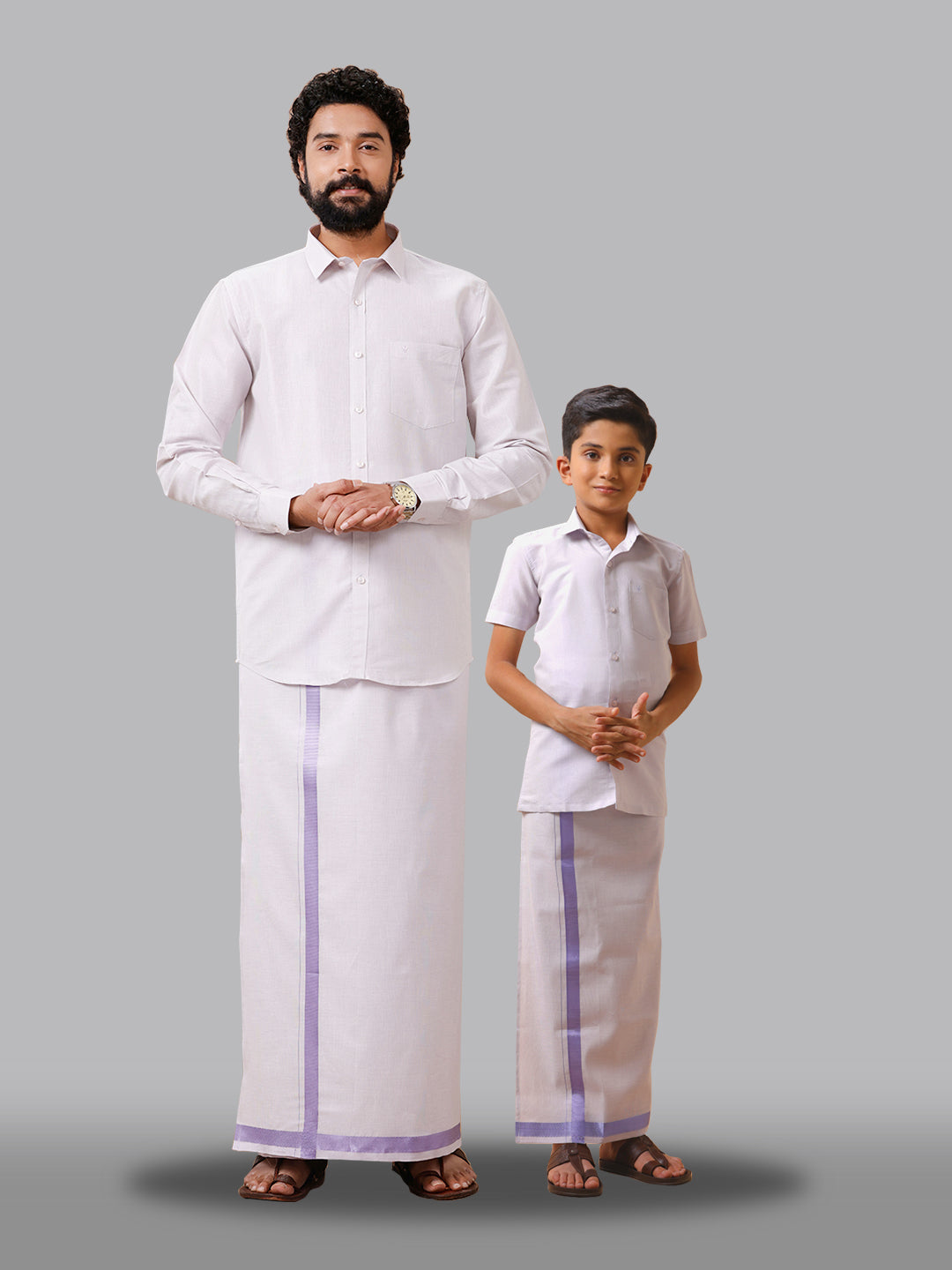 Like Father Like Son Tissue Dhoti & Shirt Combo Lavender