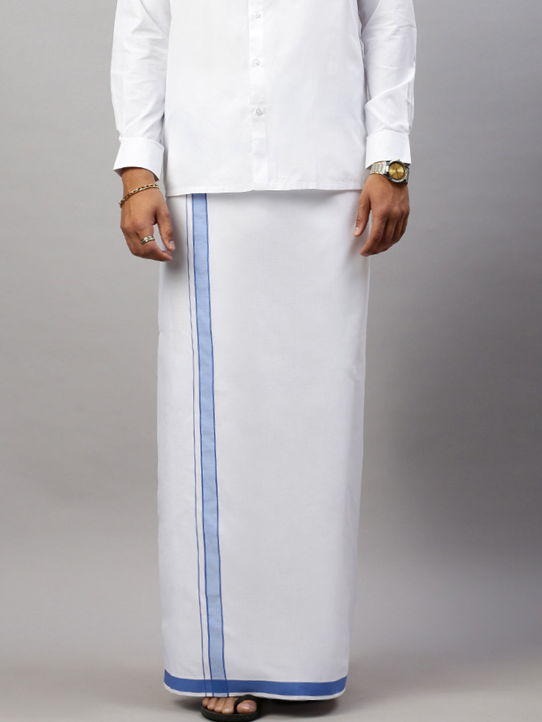 Men Blue Fancy Border Single Dhoti Winner Plain  WP13