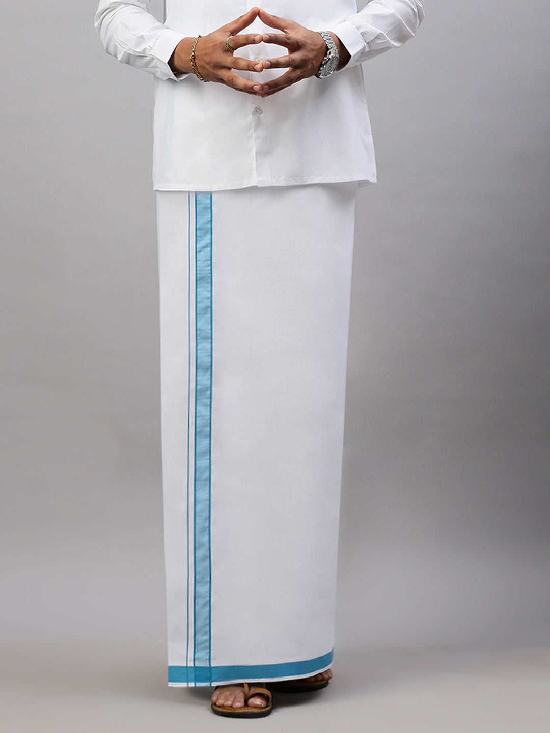 Men Sky Blue Fancy Border Single Dhoti Winner Plain WP04