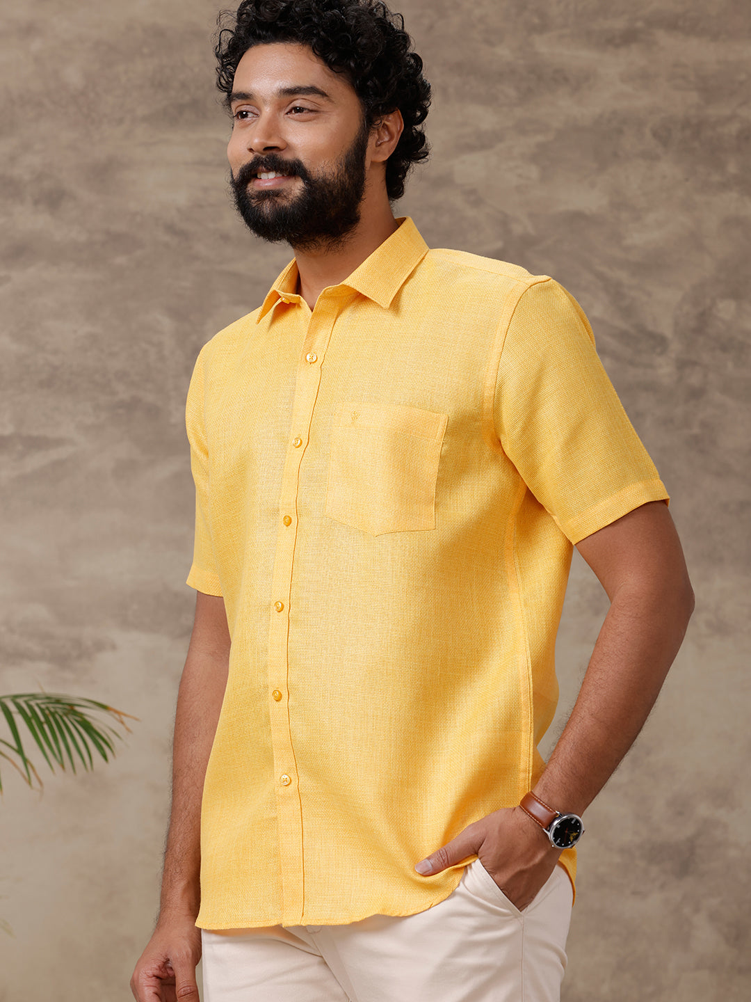 Men Cotton Rich Shirt Yellow T36 TL5