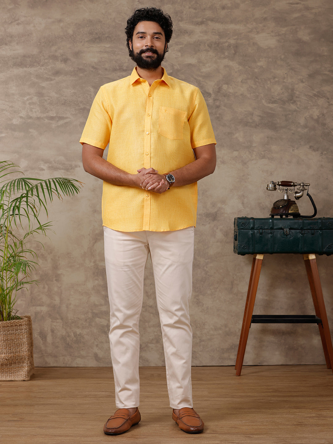 Men Cotton Rich Shirt Yellow T36 TL5