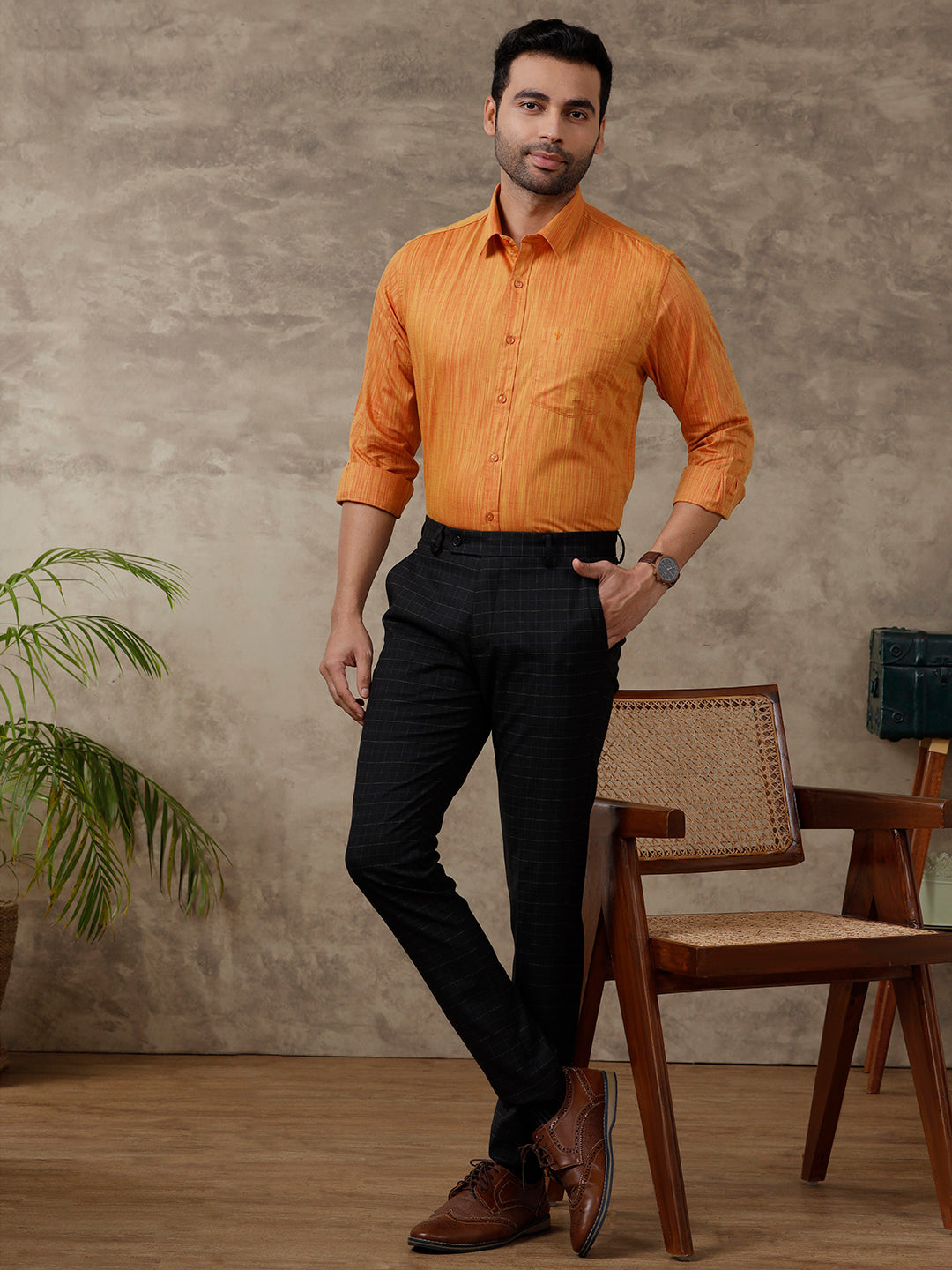 Men Cotton Rich Shirt Orange T32 TH5