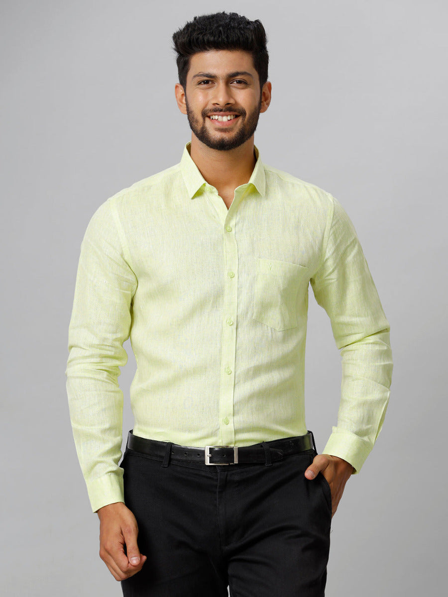 Mens Pure Linen Shirt Light Green L86