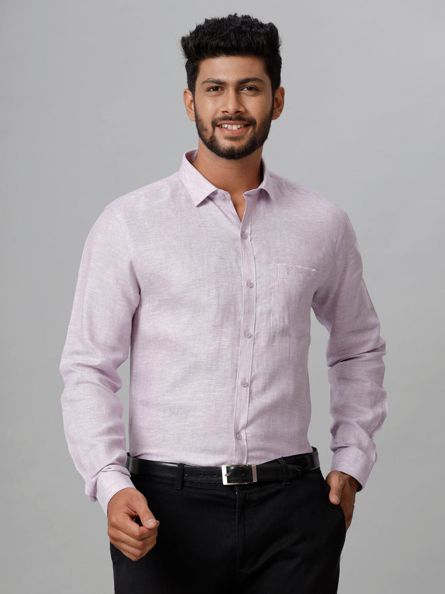 Mens Pure Linen Shirt Violet