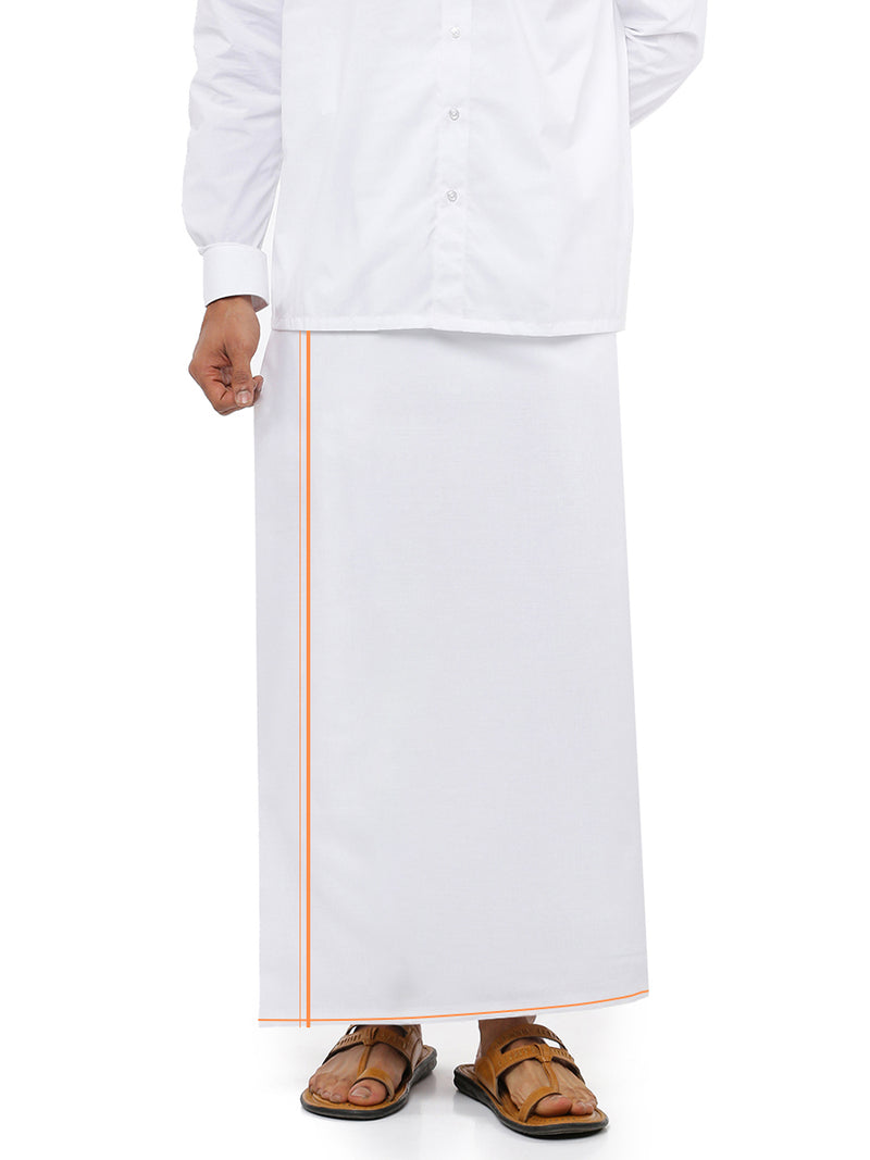 Mens 100% Cotton Single Dhoti with Orange Small Border Moontex