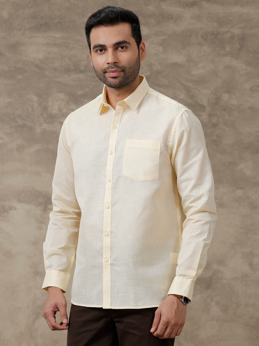 Men Cotton Blend Shirt Full Sleeves Yellow CV1