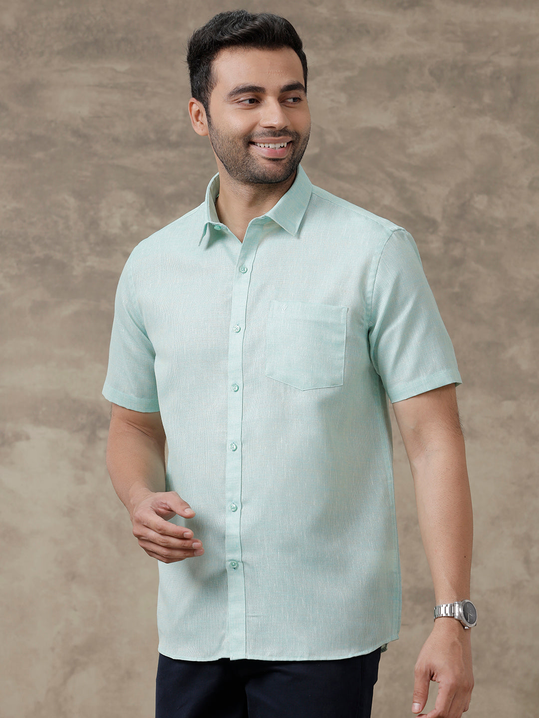 Mens Cotton Blend Shirt Half Sleeves Aqua Green CV13