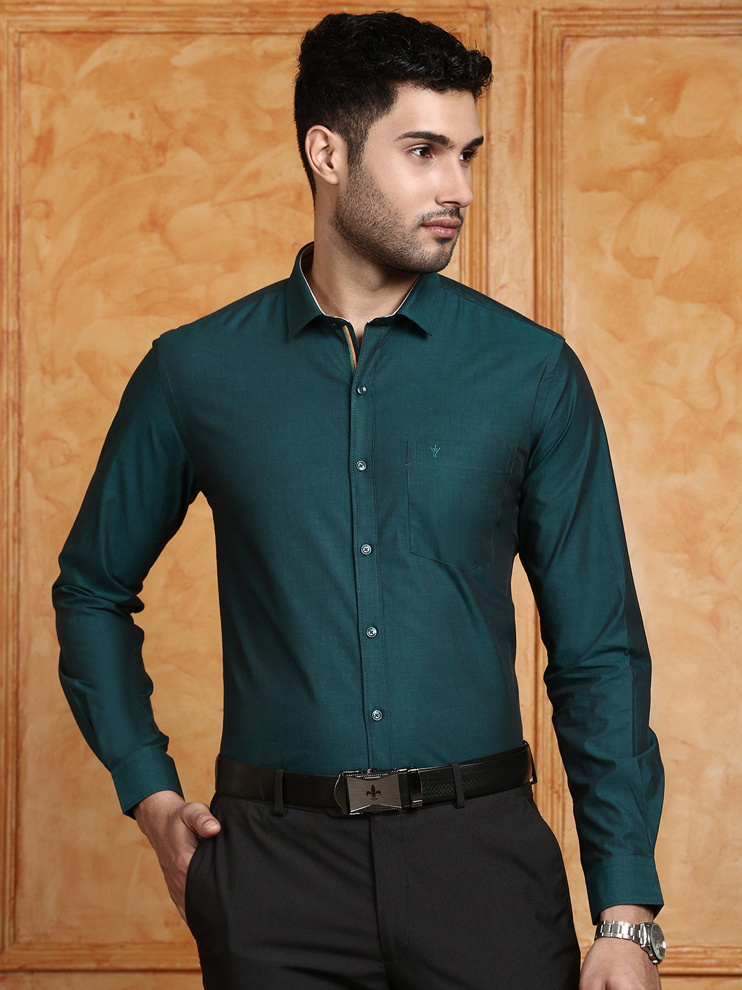 Mens Premium Cotton Formal Shirt Dark Green MH (G116)
