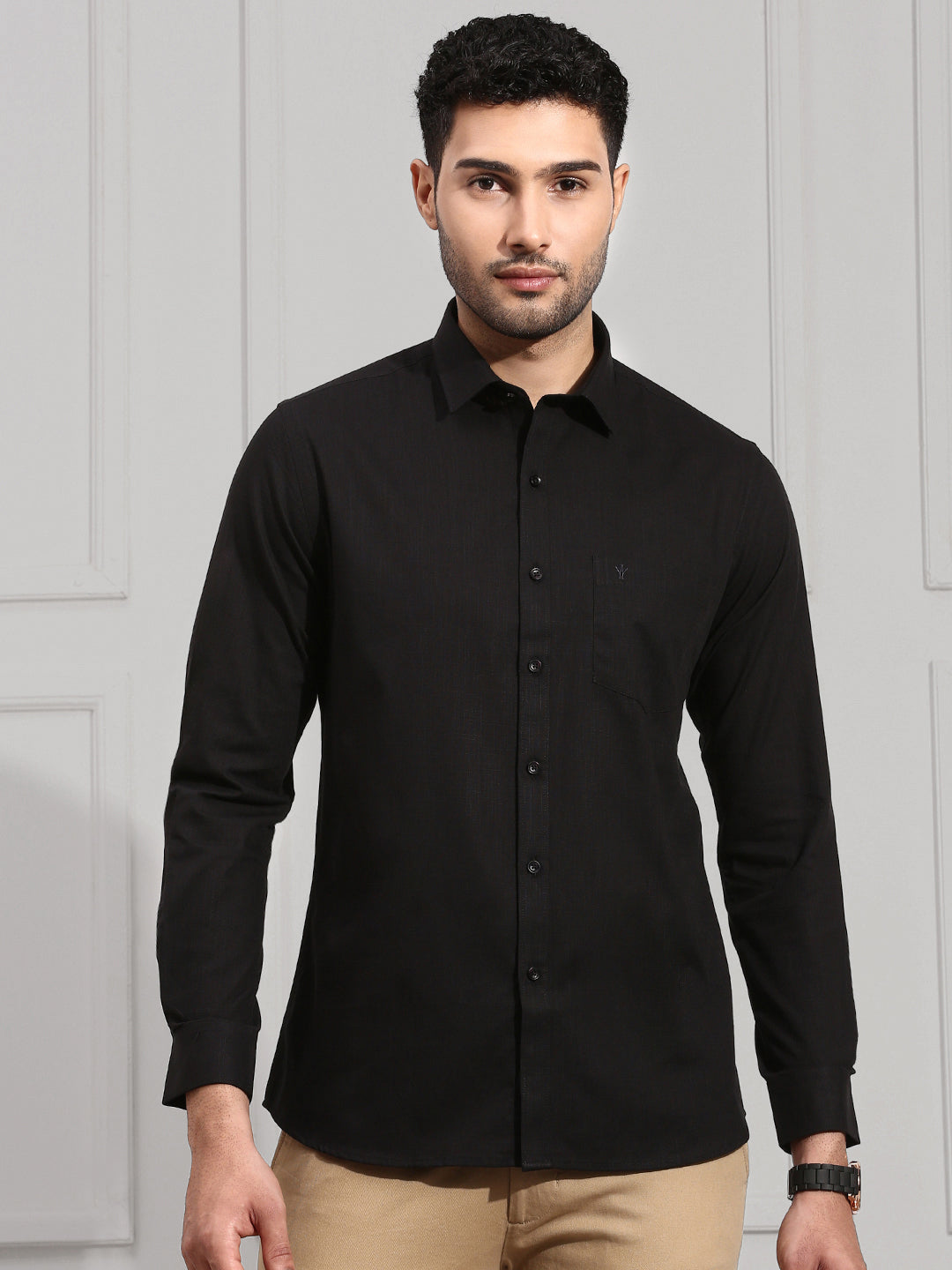 Men Cotton Blend Shirt Black MA8